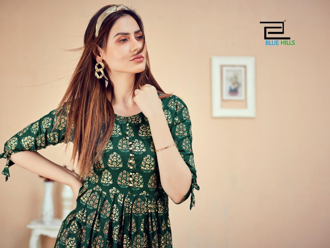 Blue Hills Calender 5 Nx Rayon Ethnic Wear Desinger Long Printed Kurti Collection
